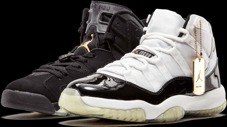 Air Jordan Sneakers Blackand White PNG with transparent background