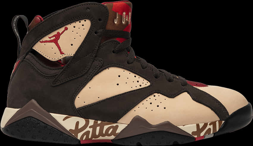 Air Jordan7 Retro Patta Shoe Side View PNG with transparent background