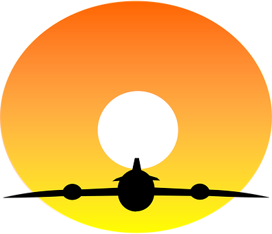 Airplane Silhouette Sunset PNG with transparent background