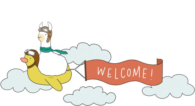 Alpaca Riding Duck Welcome Banner PNG image with a transparent background, free high-resolution download