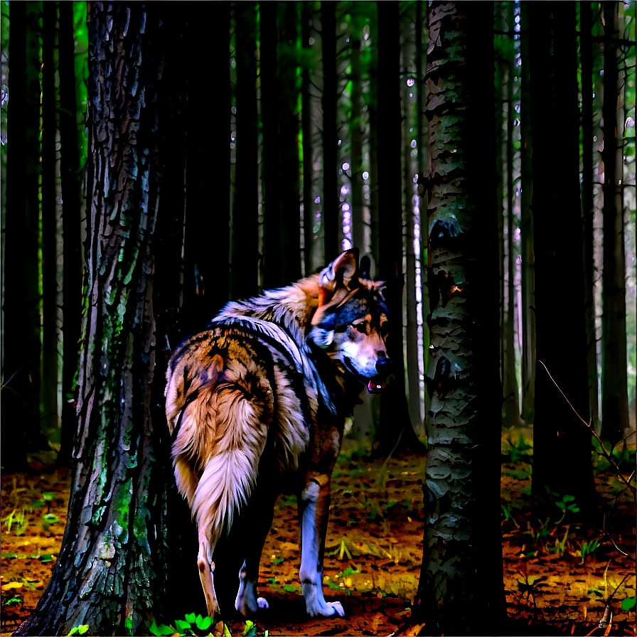 Alpha Wolf In Dark Woods Png 06292024