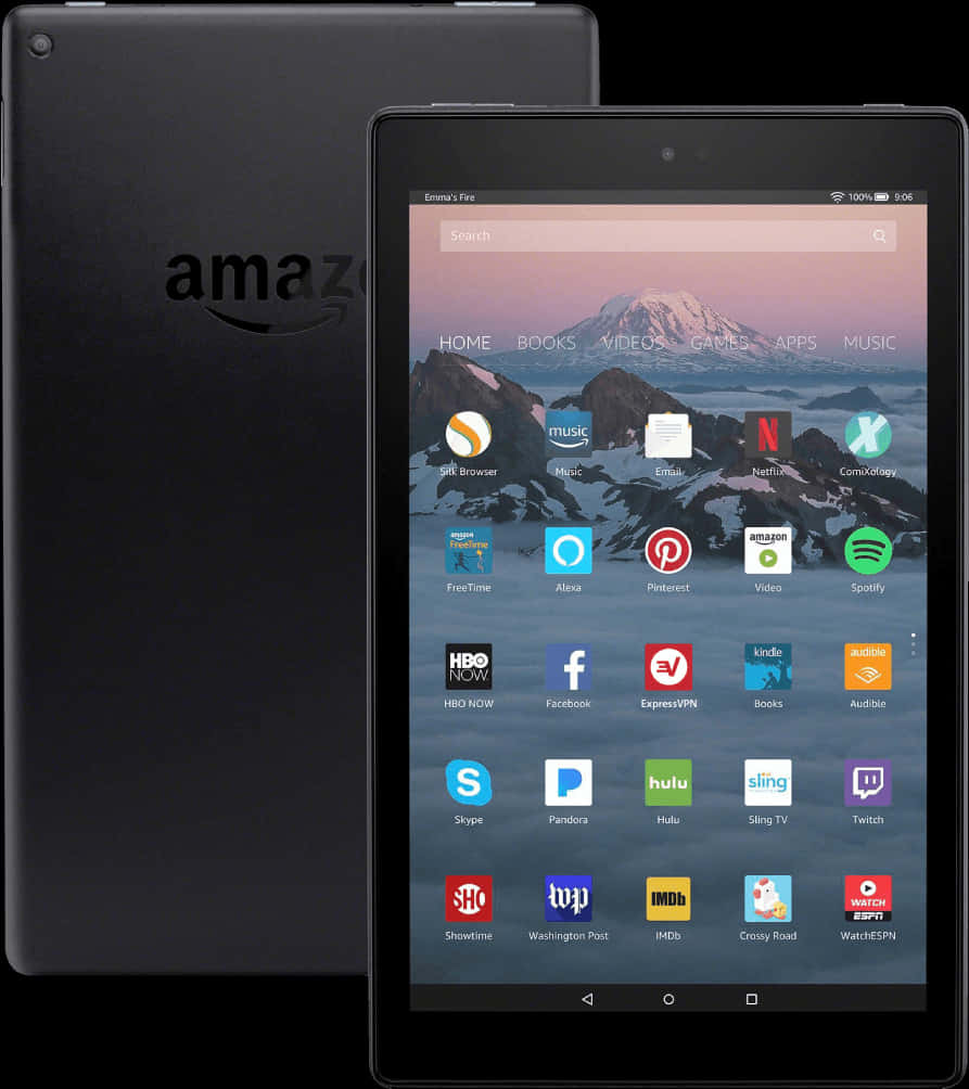 Amazon Fire Tablet Display Apps PNG with transparent background