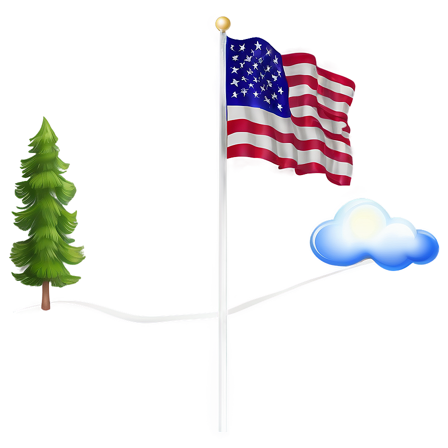 American Flag On Pole With Clouds Background Png 06132024