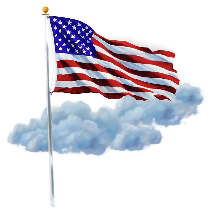 American Flag On Pole With Clouds Background Png 06132024