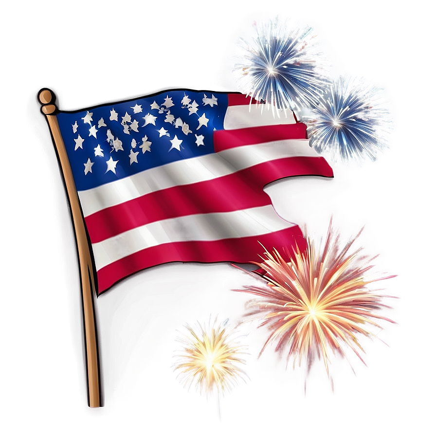 American Flag With Fireworks Background Png Hph