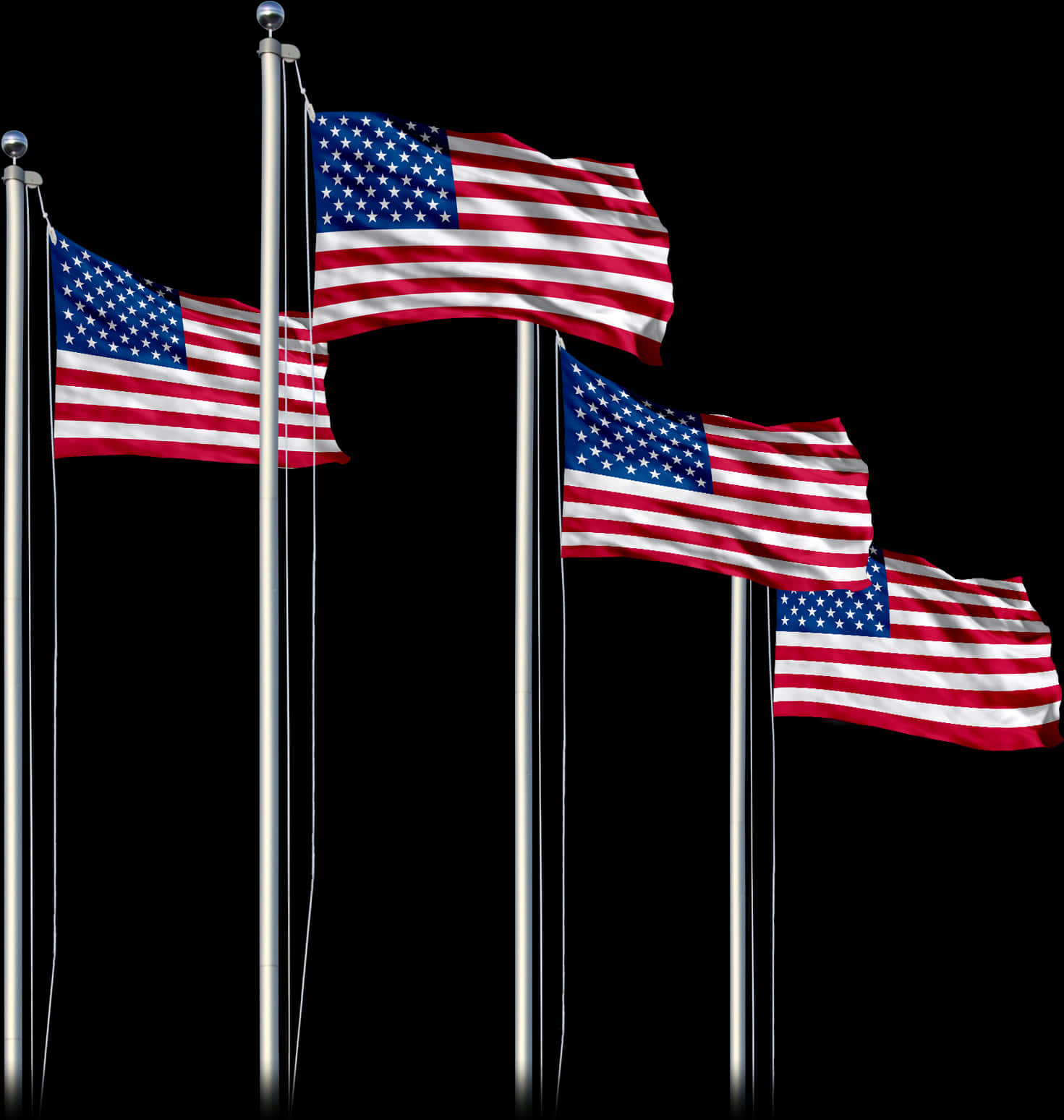 American Flags Waving Black Background PNG with transparent background