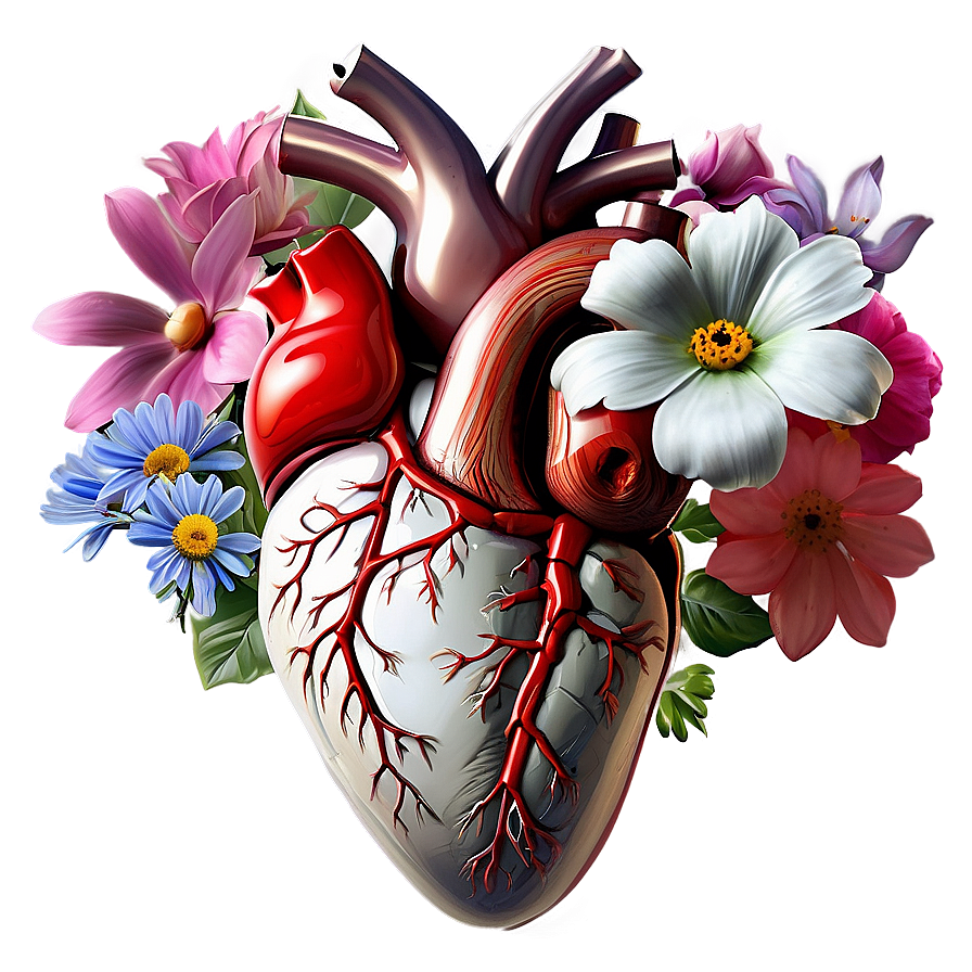 Anatomical Heart With Flowers Png Rph61