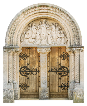 Ancient Relief Carved Church Door PNG with transparent background