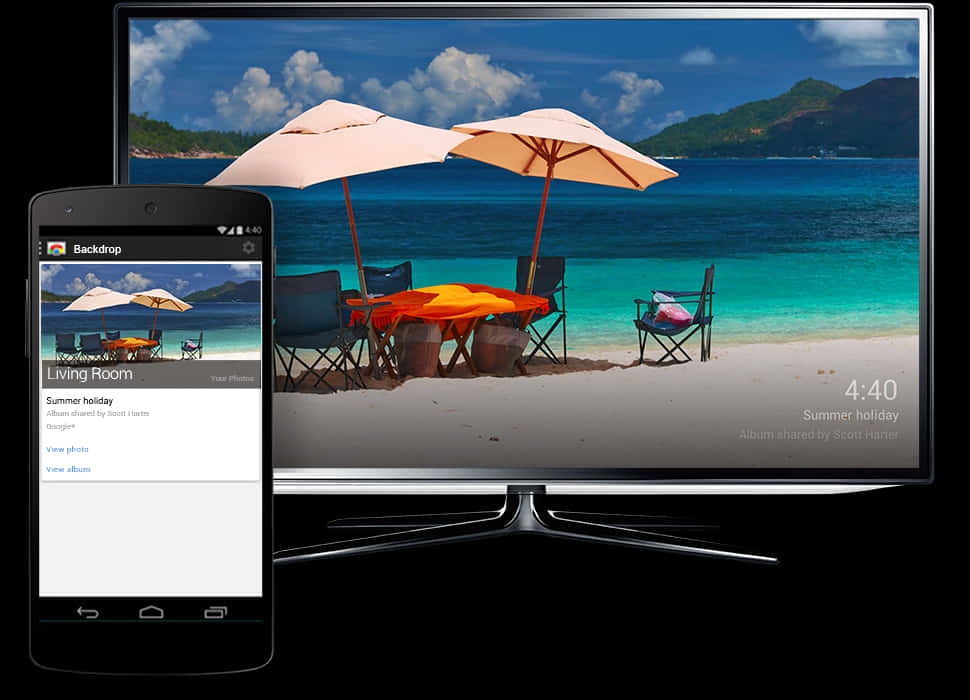 Android Phoneand T V Beach Backdrop