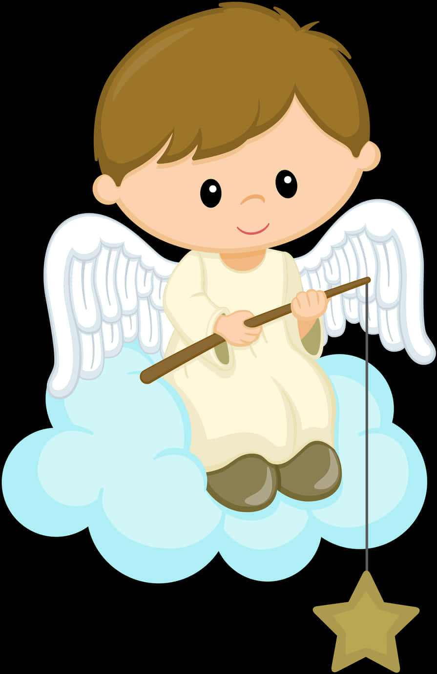 Angel Boyon Cloudwith Star Fishing Rod