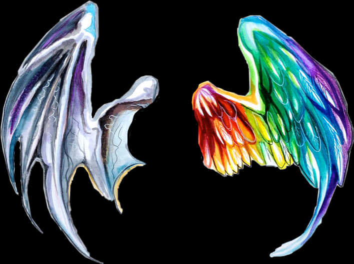 #dragon #dragons #dragonwings #dragonwing #angel #anegls - Devil And Angel Wings, HD Png Download PNG with transparent background