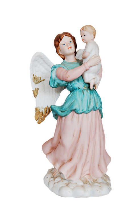 Angel Holding Child Statuette