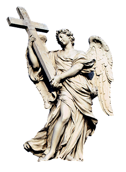Angel Holding Cross Statue PNG with transparent background