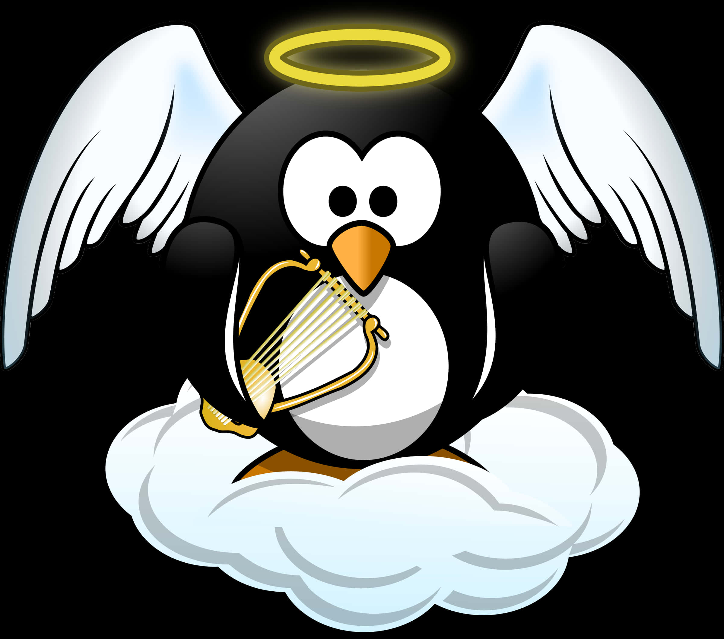 Angel Penguin Harp Cloud Illustration