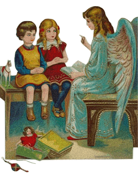 Angel Teaching Children Vintage Illustration PNG with transparent background