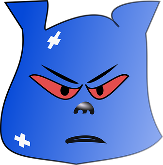 Angry Blue Cartoon Face PNG with transparent background