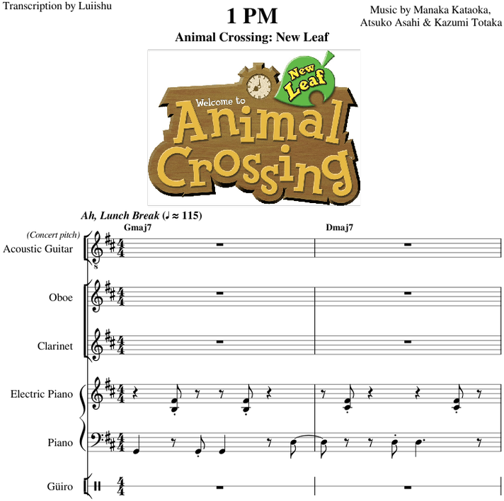 Animal Crossing New Leaf1 P M Music Score