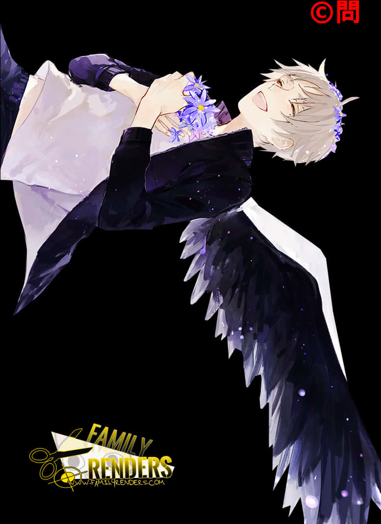 Animated Angel Boywith Blue Flowers