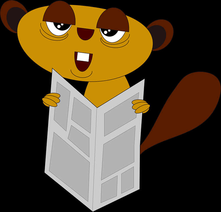 Animated Beaver Reading Newspaper PNG image with a transparent background, free high-resolution download
