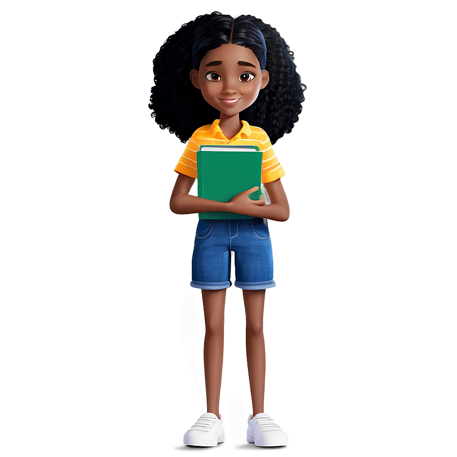 Animated Black Girl With Book Cartoon Png Ejv