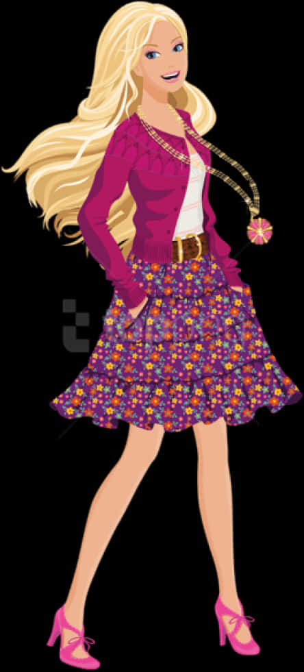 Animated Blonde Fashion Doll Illustration