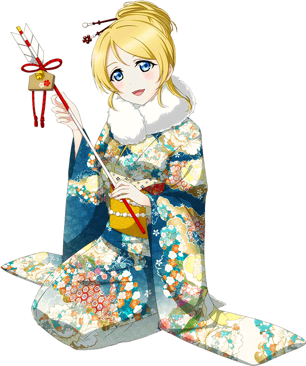 Animated Blonde Girlin Traditional Kimono PNG with transparent background