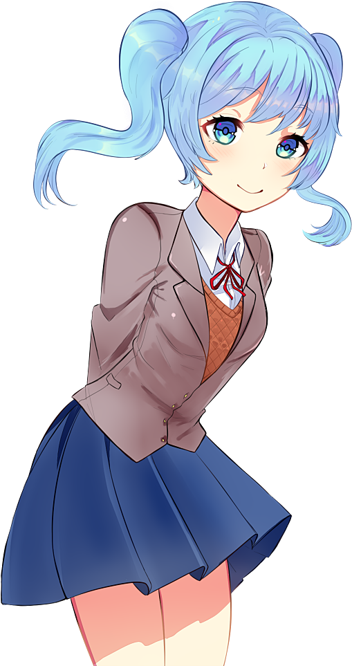 Animated Blue Haired Girl School Uniform