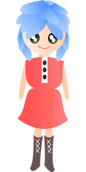 Animated Blue Haired Girlin Red Dress