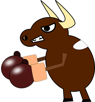Animated Boxing Bull Character PNG with transparent background