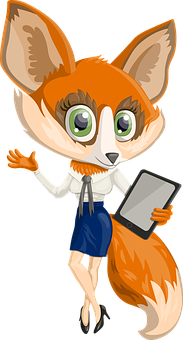 Animated Business Foxwith Tablet PNG with transparent background