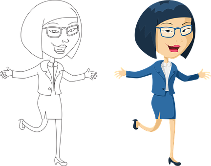 Animated Businesswoman Character Comparison PNG with transparent background