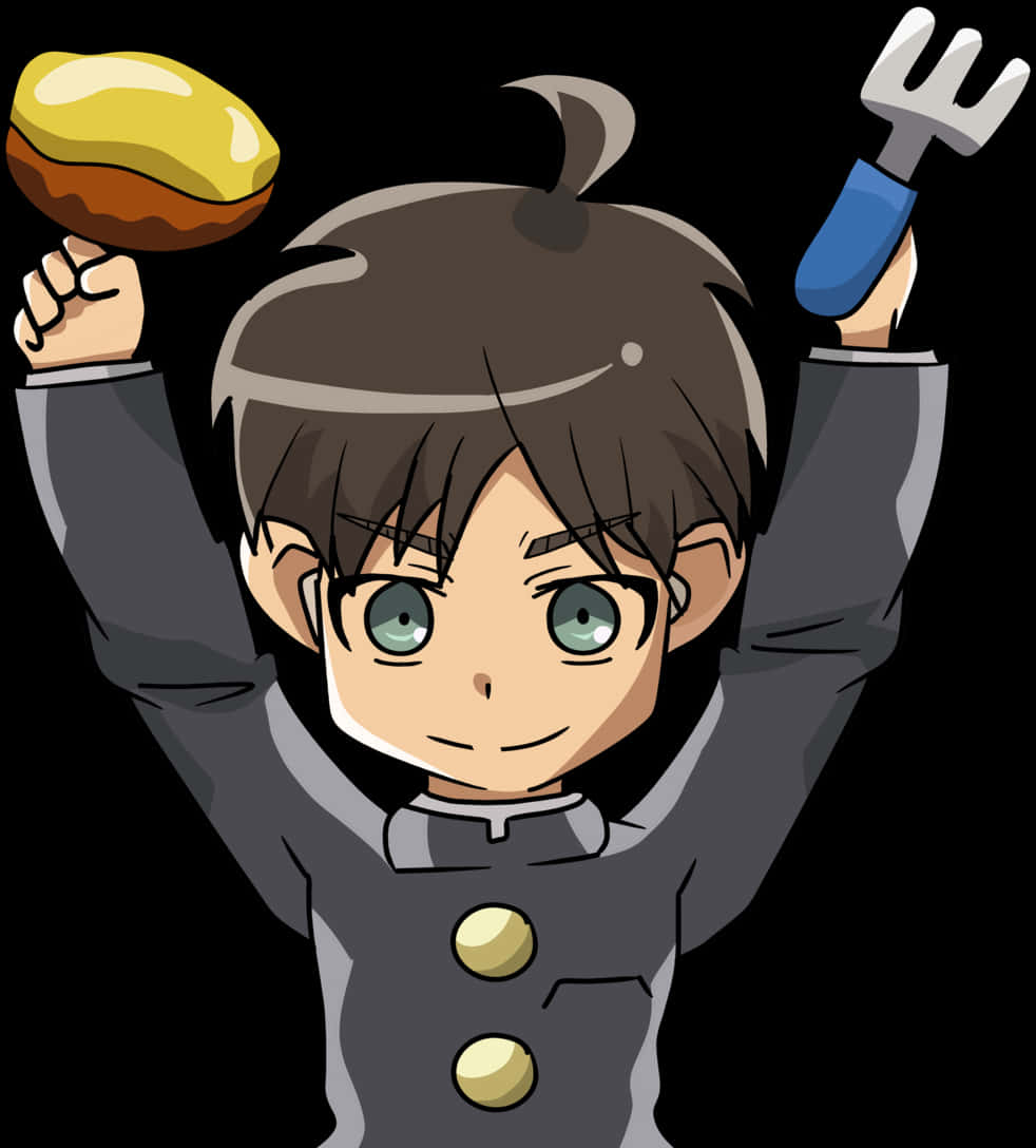 Animated Character Holding Breadand Fork PNG with transparent background