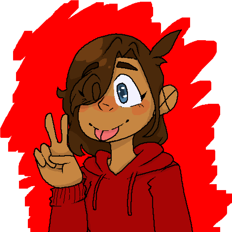 Animated Character Peace Sign Red Backdrop