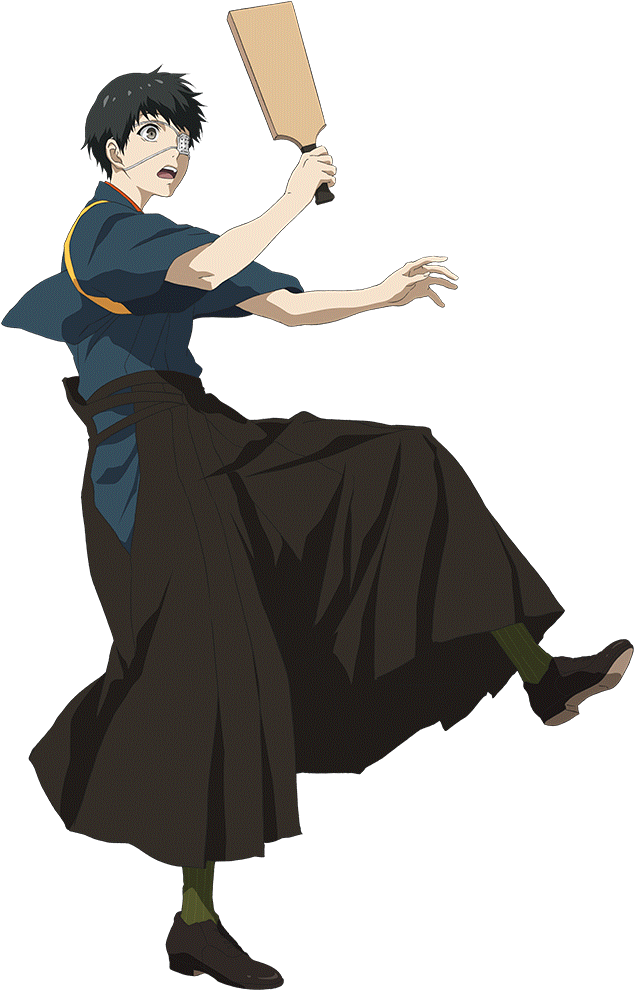 Animated Character Swinging Wooden Sword PNG with transparent background