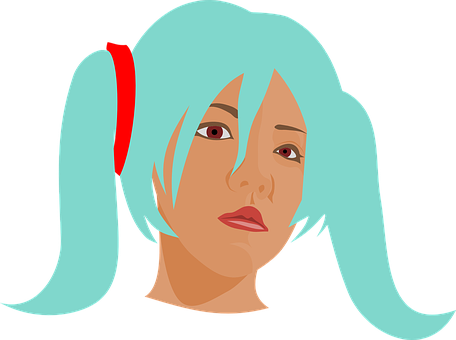 Animated Character With Blue Hairand Red Clip