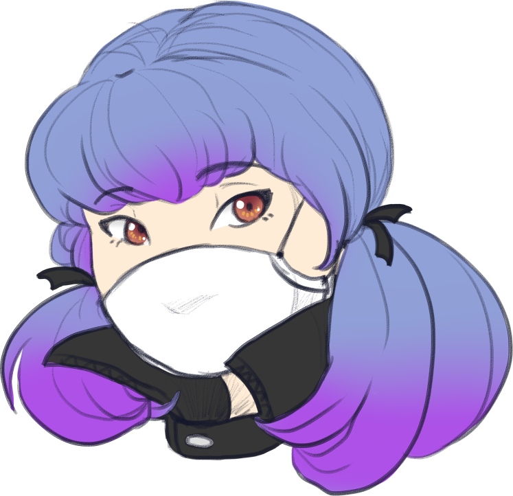 Animated Character With Purple Hairand Mask PNG with transparent background