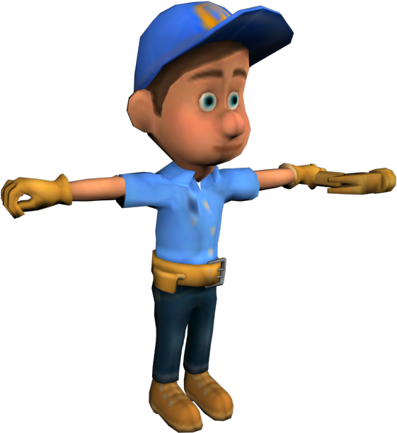 Animated Characterin Blue Capand Work Gloves