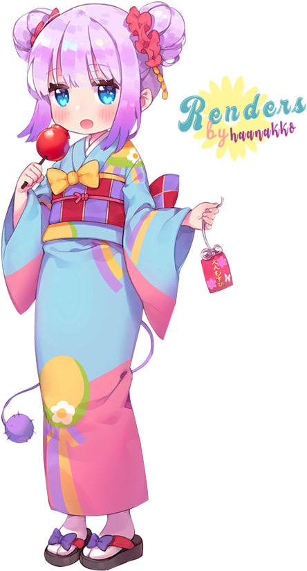 Animated Characterin Colorful Kimono PNG with transparent background
