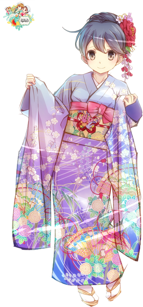 Animated Characterin Floral Kimono PNG with transparent background