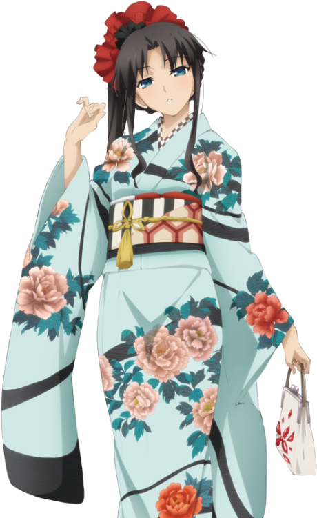 Animated Characterin Floral Kimono PNG with transparent background