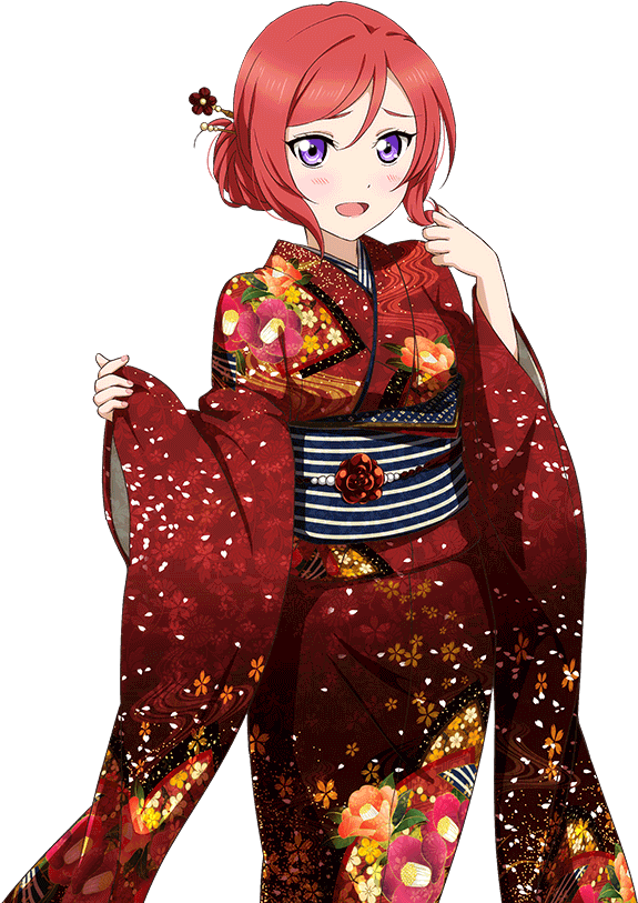 Animated Characterin Red Kimono PNG with transparent background