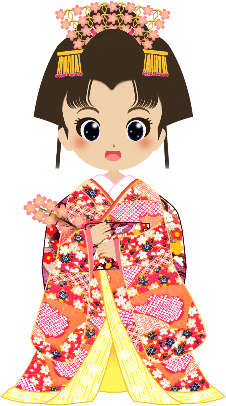 Animated Characterin Traditional Kimono PNG with transparent background