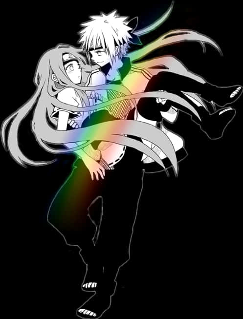 Animated Characters Embrace Rainbow Effect PNG with transparent background