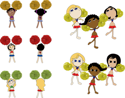 Animated Cheerleader Team Diversity PNG with transparent background