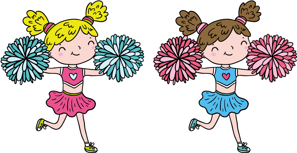 Animated Cheerleaders Cartoon Illustration