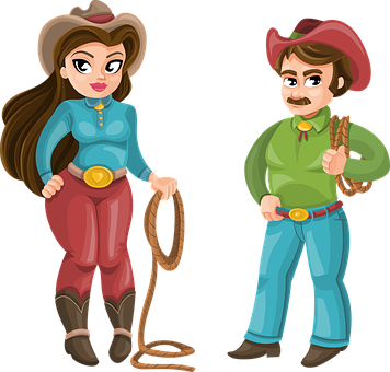 Animated Cowboyand Cowgirl Illustration PNG with transparent background