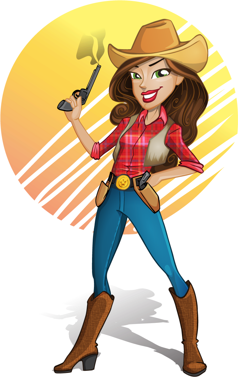 Animated Cowgirl With Gunand Hat PNG with transparent background