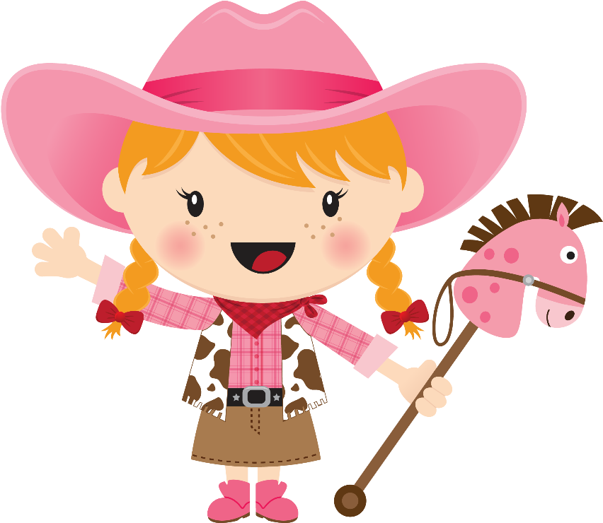 Animated Cowgirlwith Hobby Horse PNG with transparent background