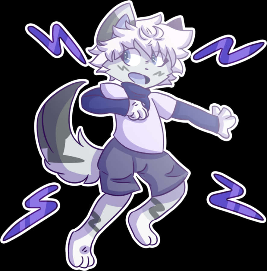 Animated Electric Fox Character PNG with transparent background