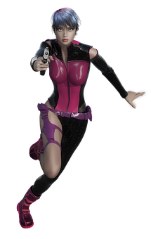 Animated Female Agentwith Gun PNG with transparent background